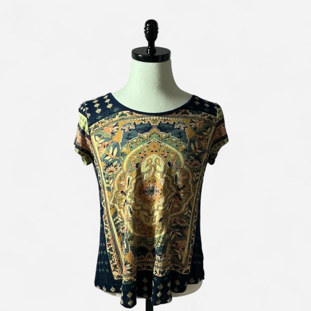 Lucky Brand Los Angeles Navy Blue Patterned‎ Print Short Sleeve Tee